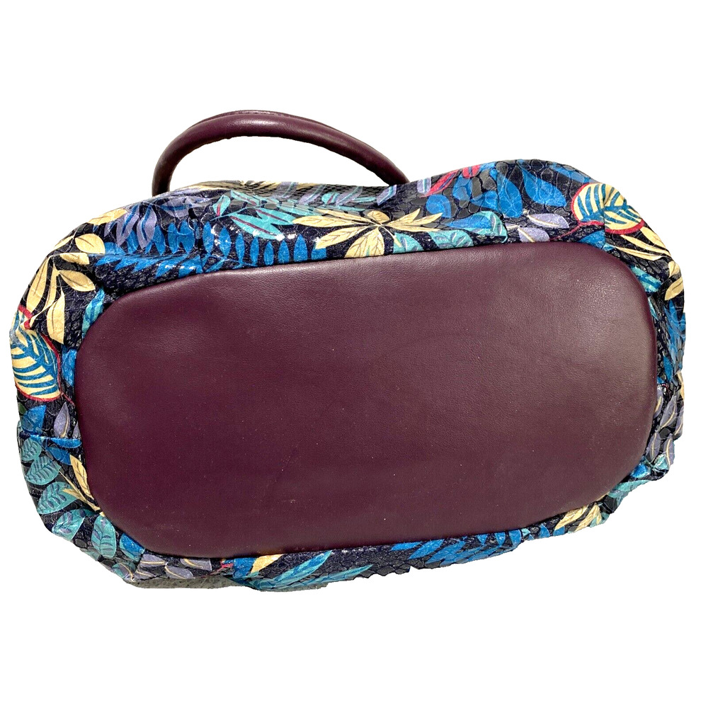 Vintage Bueno Purse Satchel Handbag Wet Look Unique Multi Color Floral Ruffles - Picture 6 of 11